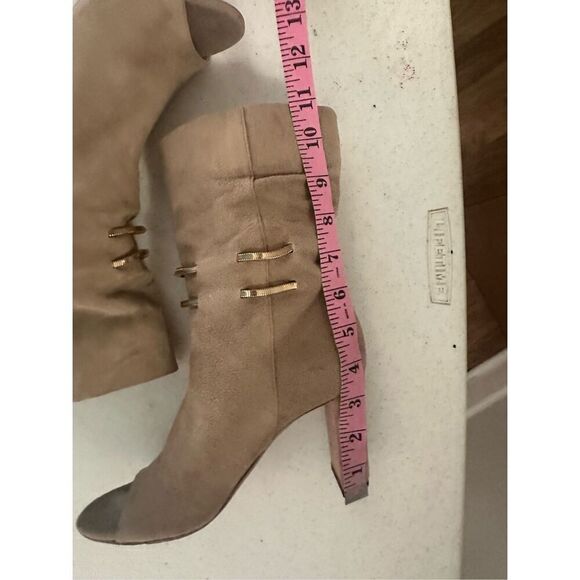 Jimmy Choo Women's Tan Mysen Suede Peep Toe Ankle Boots Size 37 - Picture 5 of 11